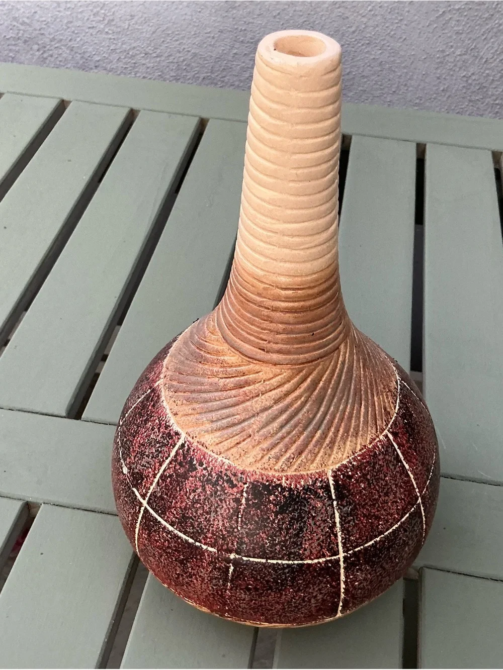 Vintage Stoneware Carved Tall Western StyleBud Vase 10